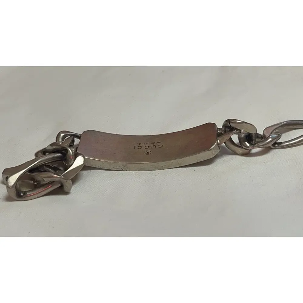 Gucci Sterling Silver 925 GG Bee Engraved Chain ID Bracelet Size 16 Italy
